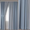 Blue Textured Curtains With Tiebacks For Modern Home Window Decor 3d model