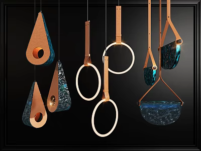 Contemporary Pendant Lights Featuring Teardrop And Circular Ring Designs With Blue Accents 3d model