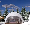 Snowy Camping Site With Dome Tent Surrounded By Pine Trees In Winter 3d model
