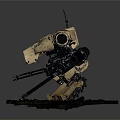 Tan Armored Smart Machine With Mechanical Arms And Tactical Weapons On Rocky Base