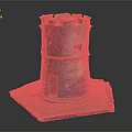 Stone Circular Tower Fortress With Windows Door Square Base And Greenery On Top