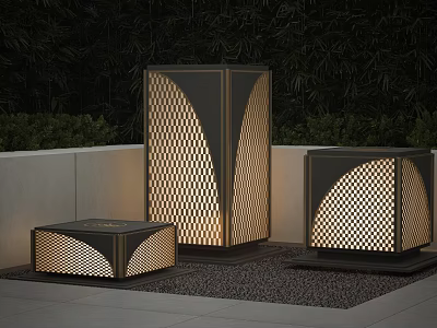 Modern Outdoor Lights With Hollow Out Grille Design And Metal Frame For Garden Courtyard 3d model