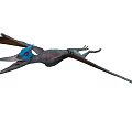 Prehistoric Pterosaur Flying With Large Wings Long Beak And Blue Head