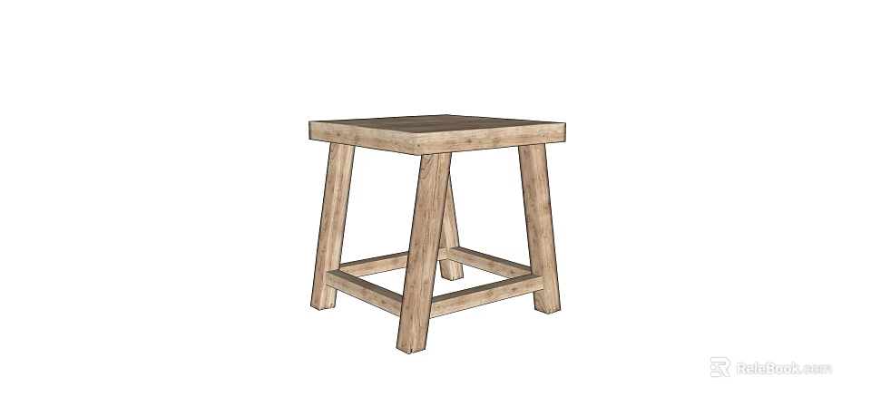 Simple Wooden Stool With Four Legs And Natural Light Wood Tone Design 3d model 
