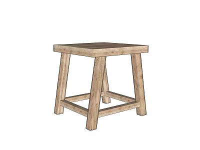 Simple Wooden Stool With Four Legs And Natural Light Wood Tone Design 3d model