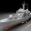 Grey Warship With Red Bottom Upper Structure Radar Antennas And Deck Equipment 3d model