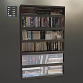 Modern Dark Wood Bookshelf With Multiple Shelves Filled With Various Books