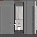 Modern Public Restroom With Gray Partitions White Toilet And Toilet Paper Holder