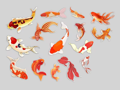 Colorful Koi Fish Animal Wall Decor for Home Living Room Bedroom Decoration 3d model