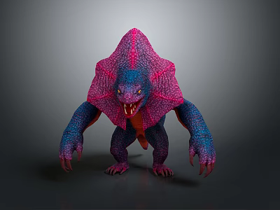 Pink And Purple Monster Doll With Sharp Teeth Claws And Textured Skin 3d model