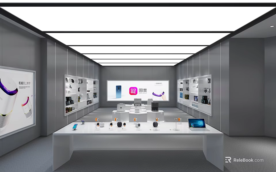 Modern Digital Store Interior With Smartphones Laptops Accessories And Display Shelves 3d model 