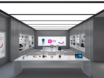 Modern Digital Store Interior With Smartphones Laptops Accessories And Display Shelves 3d model