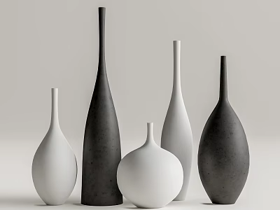 Modern Minimalist Decorative Vase Set In Black And White For Home Interior Decoration 3d model