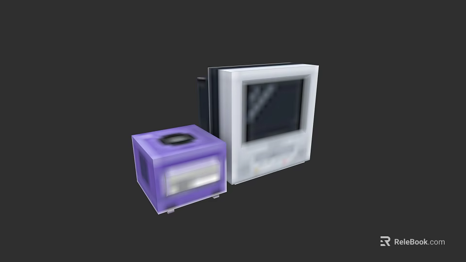 Vintage Television Display Screen With Purple Cube Shaped Device On Dark Background 3d model 