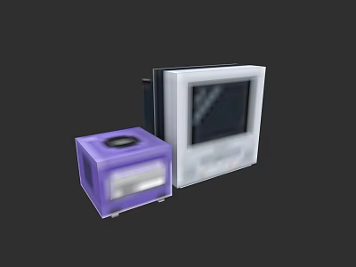 Vintage Television Display Screen With Purple Cube Shaped Device On Dark Background 3d model