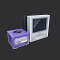 Vintage Television Display Screen With Purple Cube Shaped Device On Dark Background