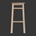 Natural Wooden Stool With Rectangular Plank Seat And Simple Four Leg Design 3d model