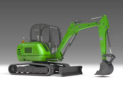 Green Compact Excavator With Tracks Cab Arm And Bucket For Construction Work 3d model