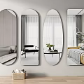 Modern Wall Mirrors in Various Shapes Decorating Interior With Furniture and Plant