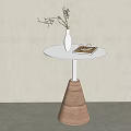 Contemporary Side Table With Round Metal Top Conical Woven Base And White Vase Dried Branches