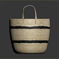 Handcrafted Beige Woven Basket With Black Stripes And Dual Handles For Storage Decor