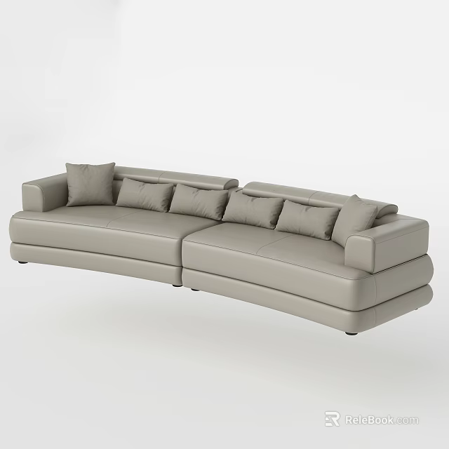 Light Gray Modern Sectional Sofa With Curved Design And Multiple Cushions 3d model
