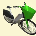 Stylish Bicycle With Green Front Basket Silver Gray Body And Black Seat