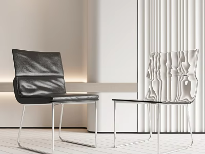 Modern Black Leather And White Textured Chairs With Metal Legs In Minimalist Room 3d model