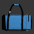 Stylish Blue Duffel Bag with Black Handles Shoulder Strap and White Logo Design