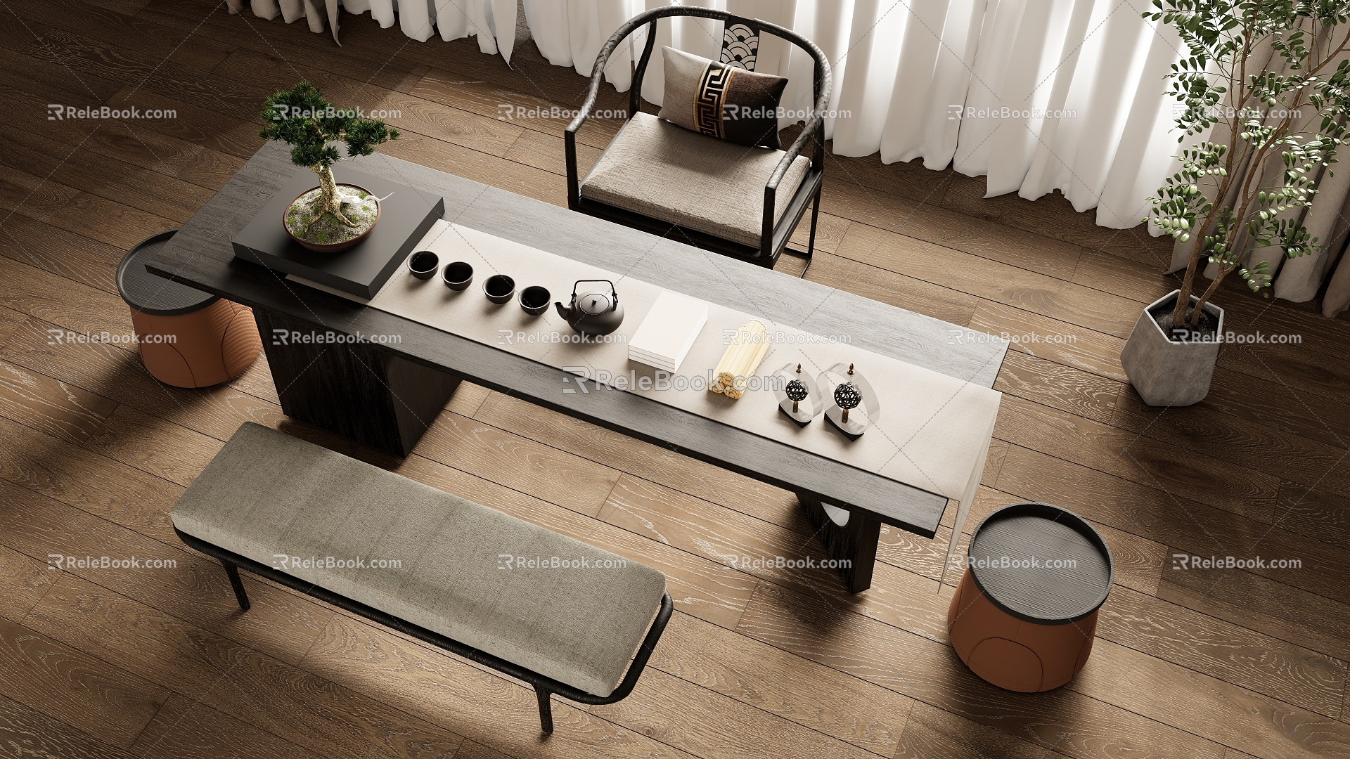 New Chinese Tea Table Tea Chair Combination 3d model