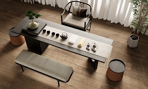 New Chinese Tea Table Tea Chair Combination 3d model