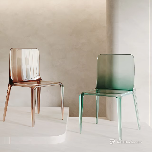 Modern Transparent Leisure Chairs In Copper And Green Tones With Clear Acrylic Design 3d model 