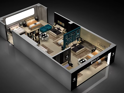 Bedroom Furniture Showroom Interior With Multiple Bed Sets And Rugs 3d model