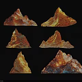 Diverse Shaped Rocky Mountain Models With Vibrant Textures On Black Background 3d model