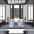 Elegant Sales Office Interior With Model Display Sofa Seating And Pendant Lights