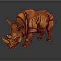 Handcrafted Wooden Rhino Sculpture With Intricate Carving Details And Artistic Design