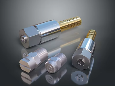 Shiny Metal Industrial Components With Threaded Ends And Silver Gold Finish 3d model