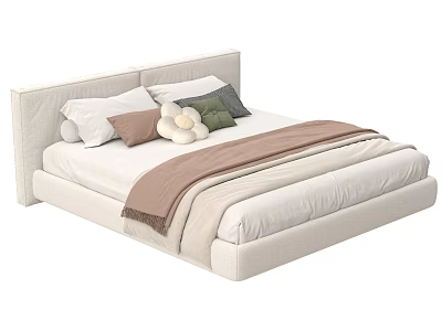 Modern Double Bed With Upholstered Headboard Soft Pillows And Cozy Blanket 3d model