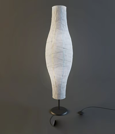 Modern Floor Lamp With White Fabric Shade Geometric Line Pattern Black Base Soft Illumination 3d model