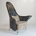 Luxury Leather Leisure Chair With Vertical Striped Backrest Light Brown Cushion And Metal Legs