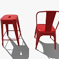 Red Metal Leisure Chair And Stool Modern Design For Casual Seating