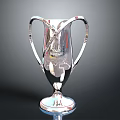 Silver Trophy With Dual Handles Metallic Shiny Surface And Circular Base