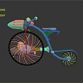 Vintage Blue Bicycle With Gold Accents Large Front Wheel And Small Rear Wheel