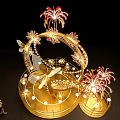 Golden Light Decorated Circular Arch Photo Check In Spot With Firework Butterfly Railings And Platform