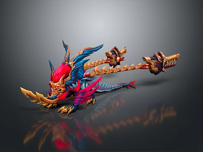Colorful Red Blue Gold Mythical Dragon Game Movie Character With Fierce Claws And Detailed Design 3d model