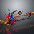 Colorful Red Blue Gold Mythical Dragon Game Movie Character With Fierce Claws And Detailed Design