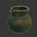 Handcrafted Metallic Pottery Jar Sculpture Carving With Rounded Body And Small Spout