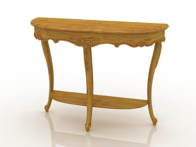 Wooden Console Table with Carved Details Curved Top Elegant Legs and Lower Shelf 3d model