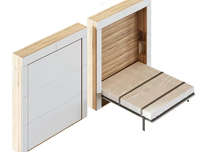 Modern Wall Mounted Foldable Bed Design With Wooden Frame And Mattress 3d model
