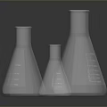 Set Of Three Transparent Conical Glass Containers With Blue Liquid On Dark Background
